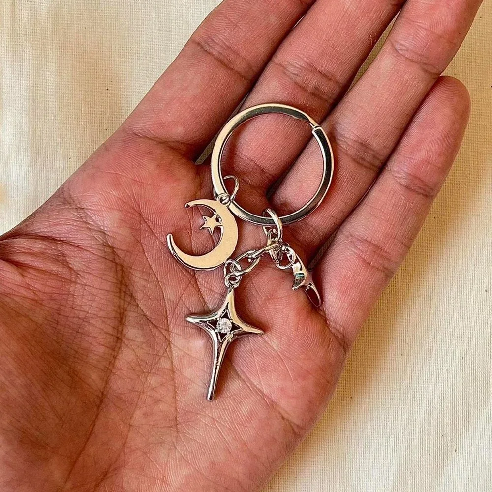 y2k 2000s star moon pendant keyring for keychain